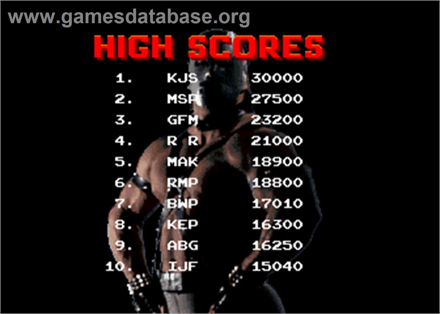 Pit Fighter - Arcade - Artwork - High Score Screen