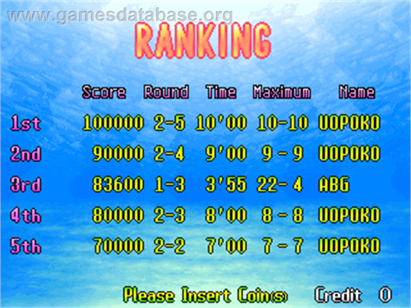 Puzzle Uo Poko - Arcade - Artwork - High Score Screen