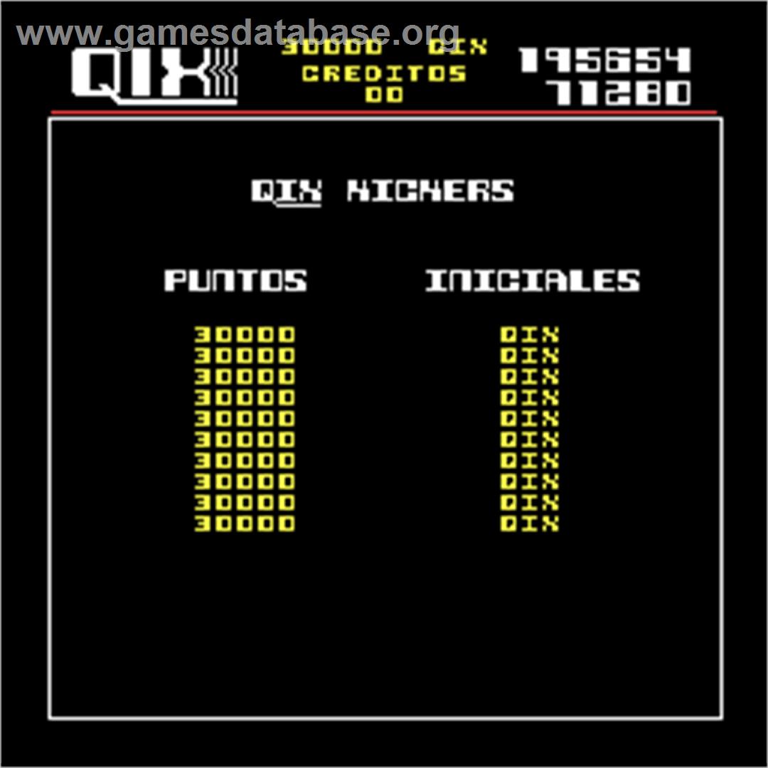 Qix - Arcade - Artwork - High Score Screen