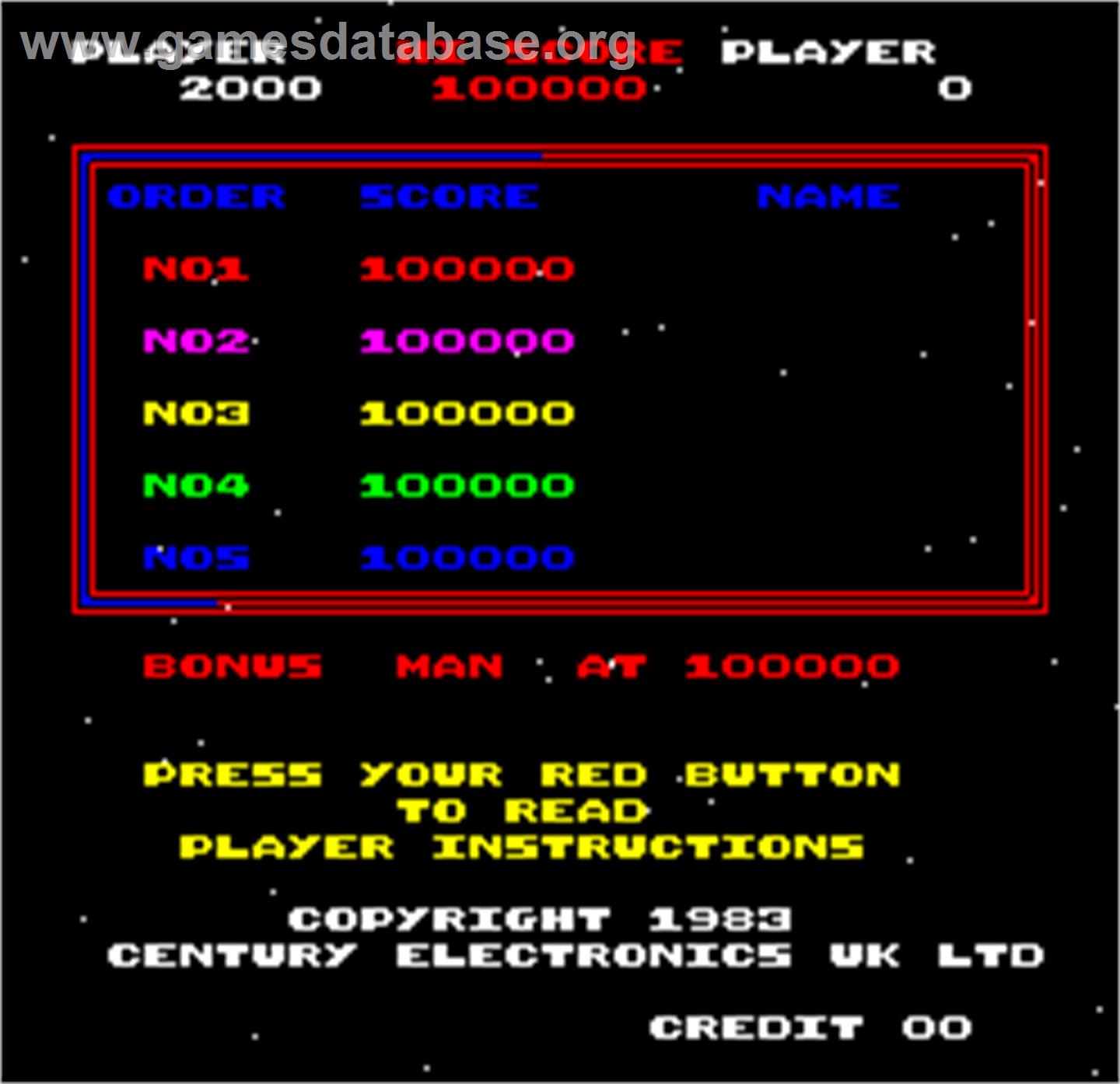 Raiders - Arcade - Artwork - High Score Screen