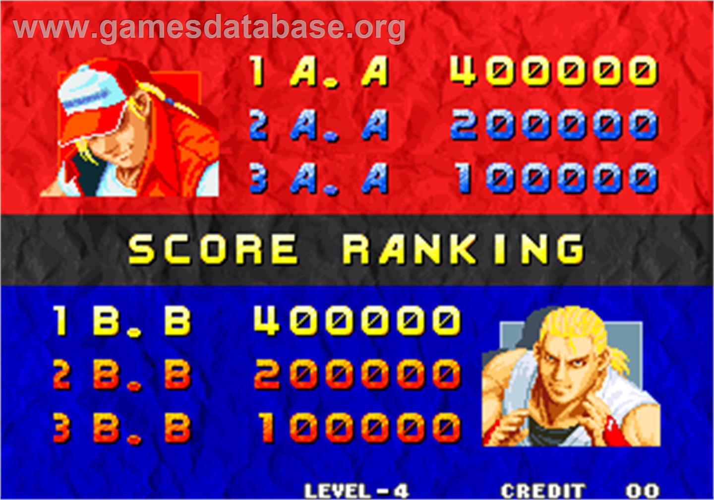 Real Bout Fatal Fury / Real Bout Garou Densetsu - Arcade - Artwork - High Score Screen
