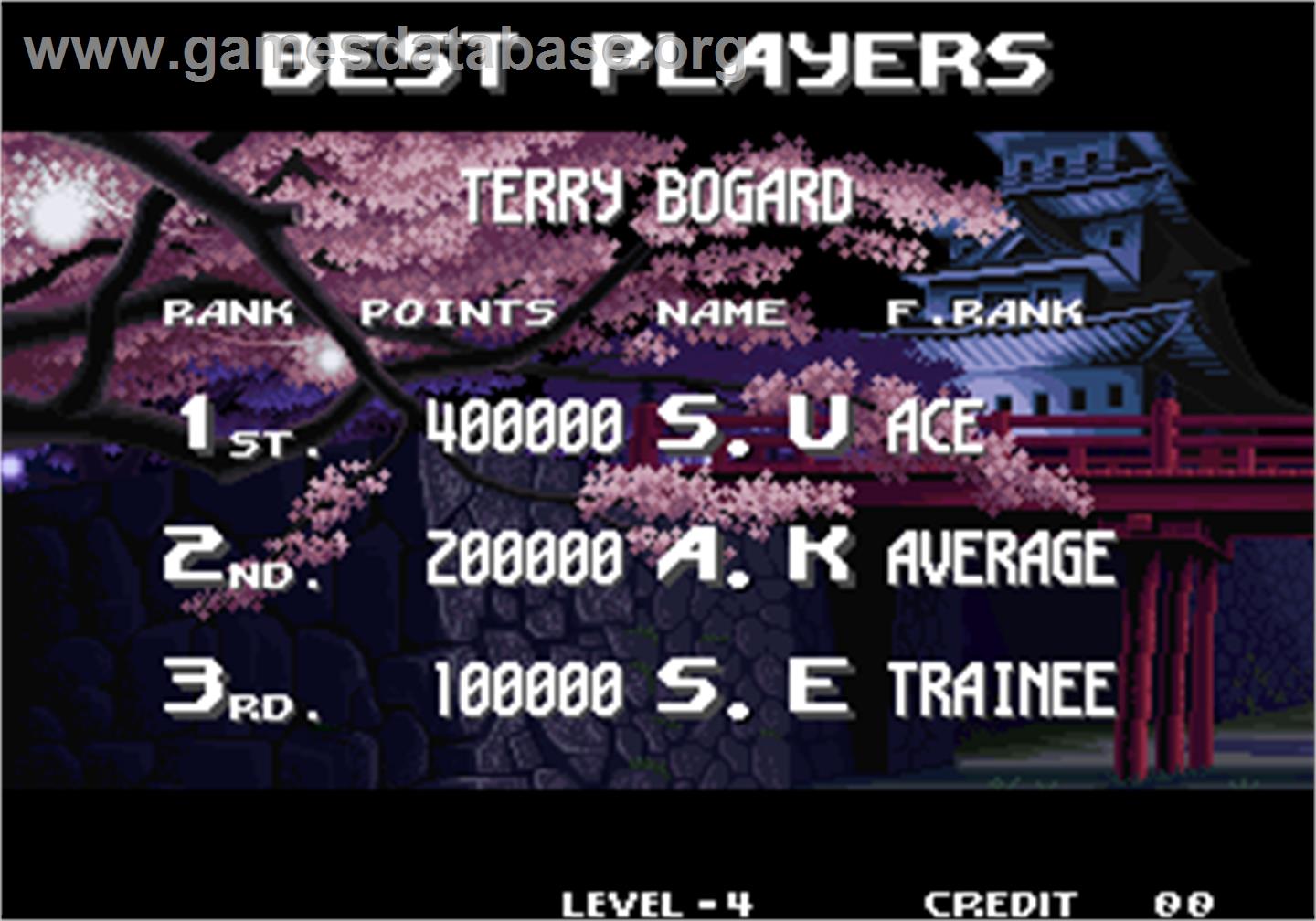 Real Bout Fatal Fury Special / Real Bout Garou Densetsu Special - Arcade - Artwork - High Score Screen
