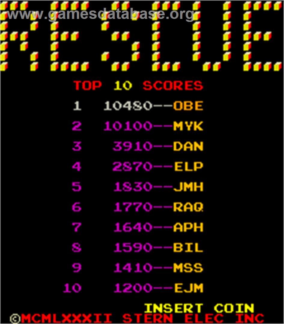 Rescue - Arcade - Artwork - High Score Screen