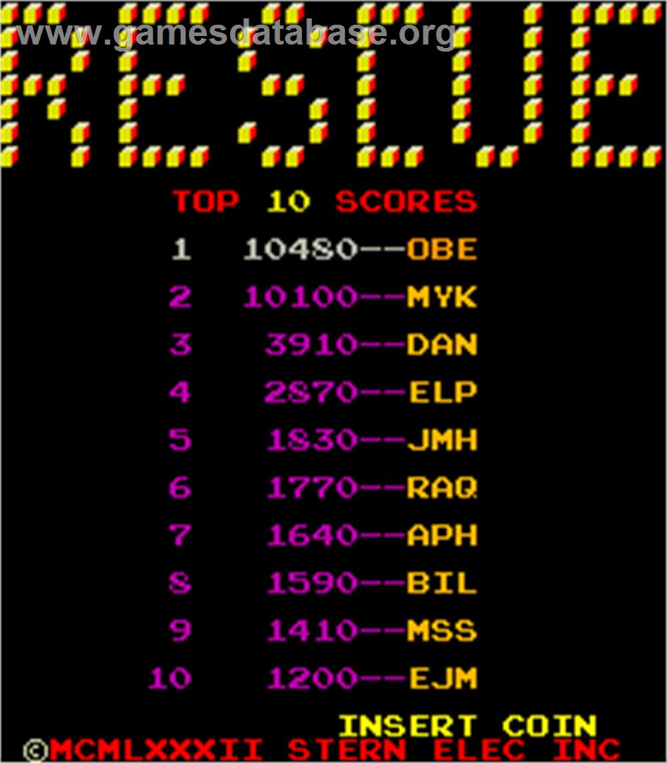 Rescue - Arcade - Artwork - High Score Screen