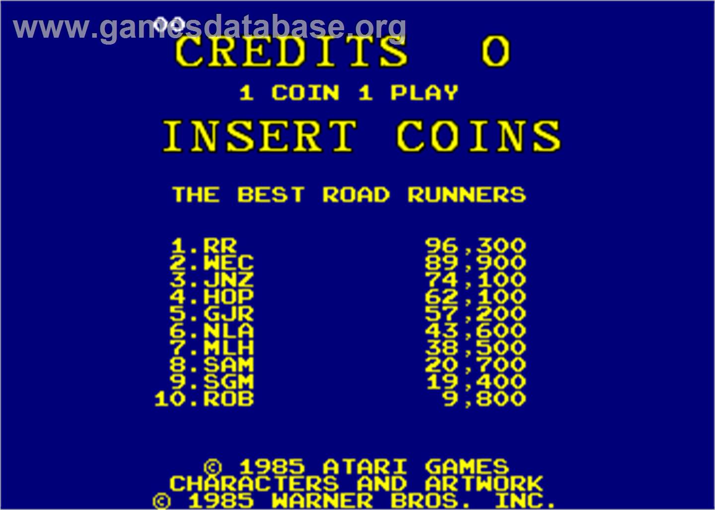 Road Runner - Arcade - Artwork - High Score Screen