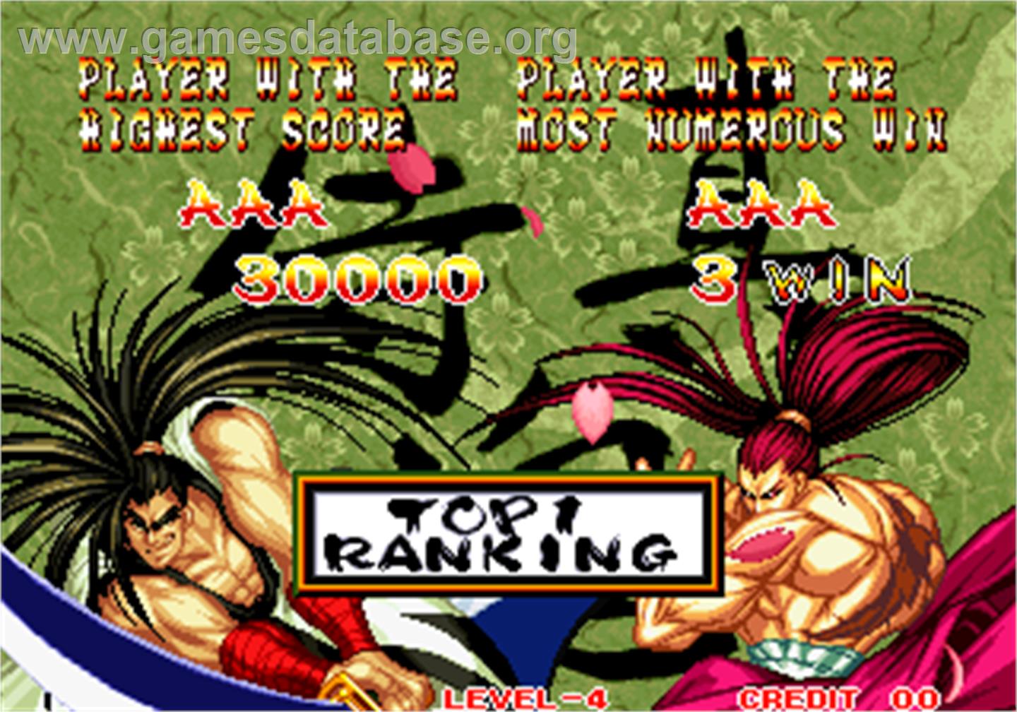 Samurai Shodown II / Shin Samurai Spirits - Haohmaru jigokuhen - Arcade - Artwork - High Score Screen