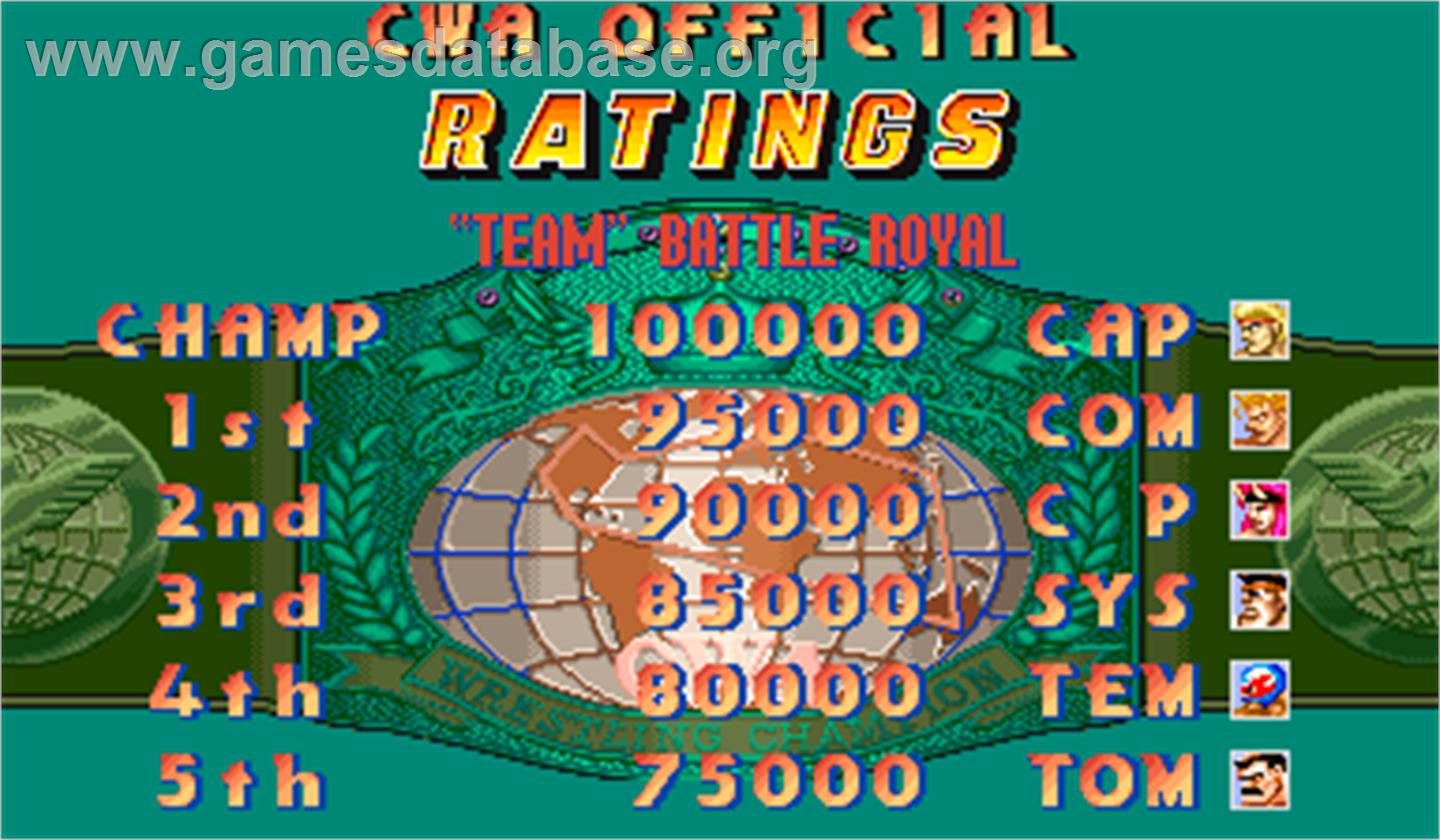 Saturday Night Slam Masters - Arcade - Artwork - High Score Screen