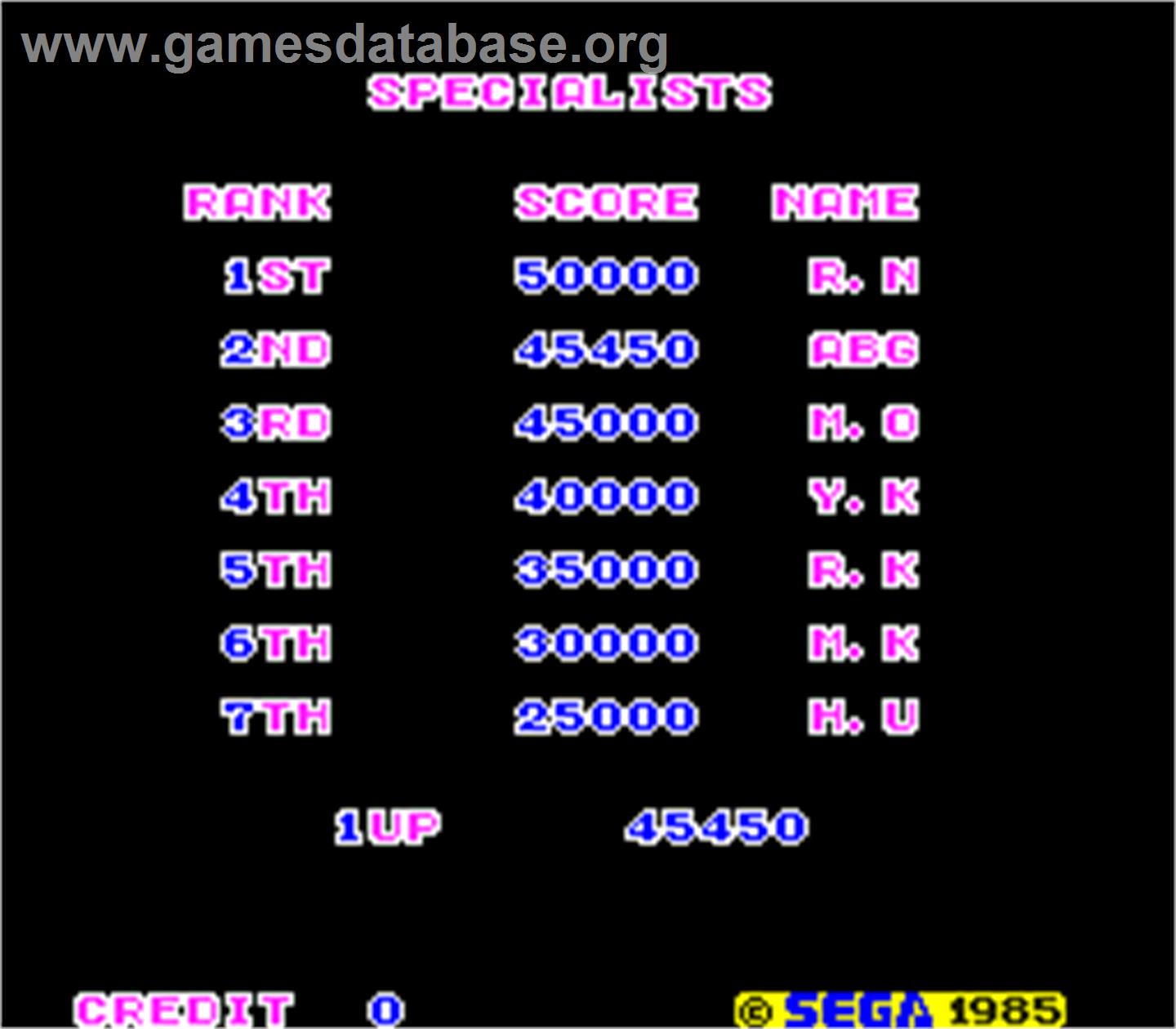 Sega Ninja - Arcade - Artwork - High Score Screen