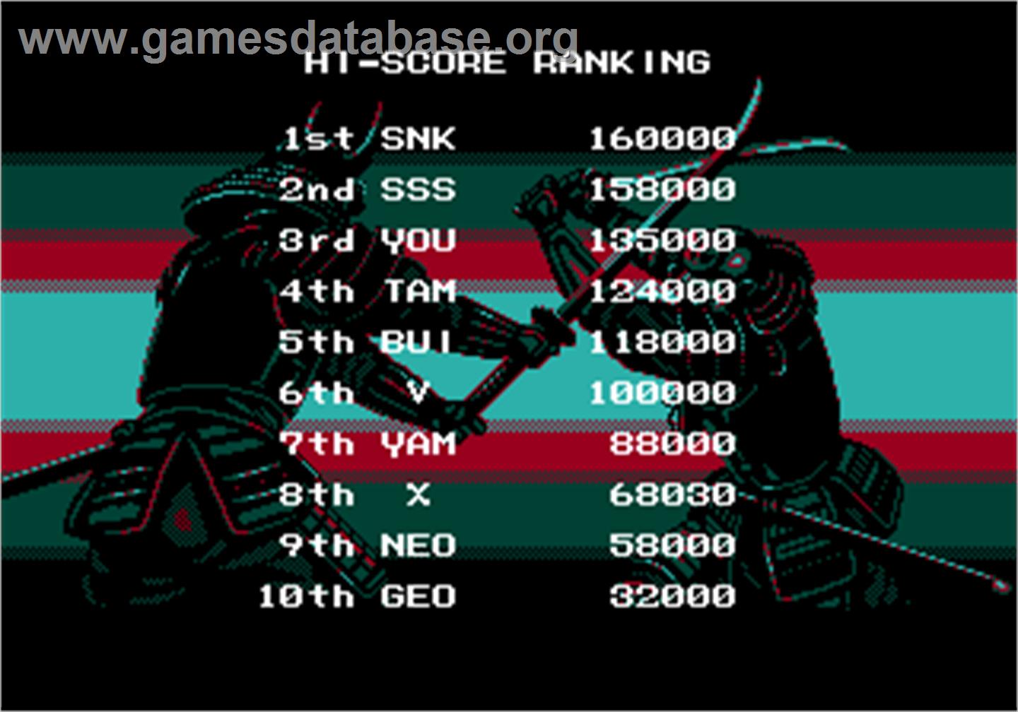 Sengoku / Sengoku Denshou - Arcade - Artwork - High Score Screen