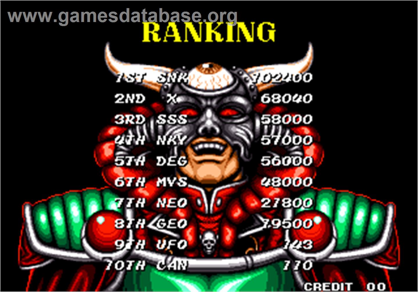Sengoku 2 / Sengoku Denshou 2 - Arcade - Artwork - High Score Screen