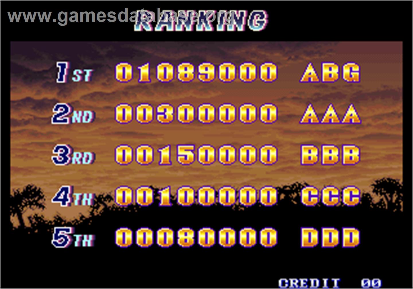 Shock Troopers - Arcade - Artwork - High Score Screen