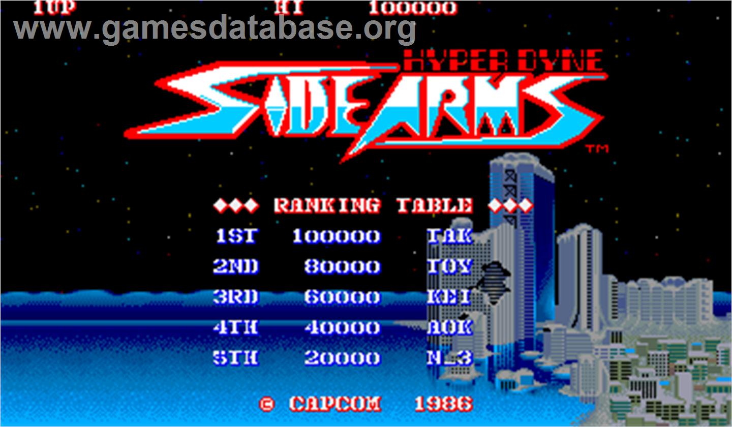 Side Arms - Hyper Dyne - Arcade - Artwork - High Score Screen