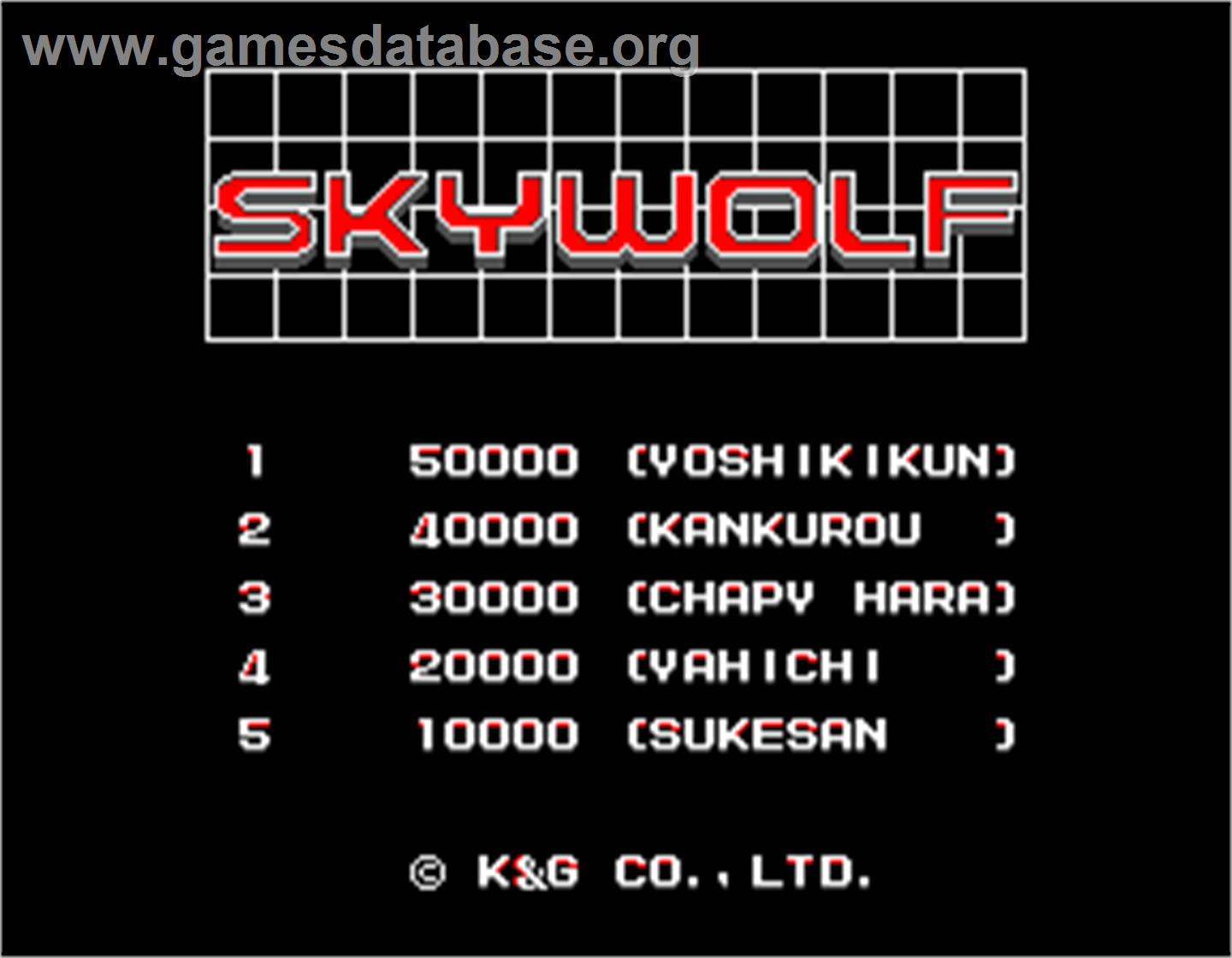 Sky Wolf - Arcade - Artwork - High Score Screen