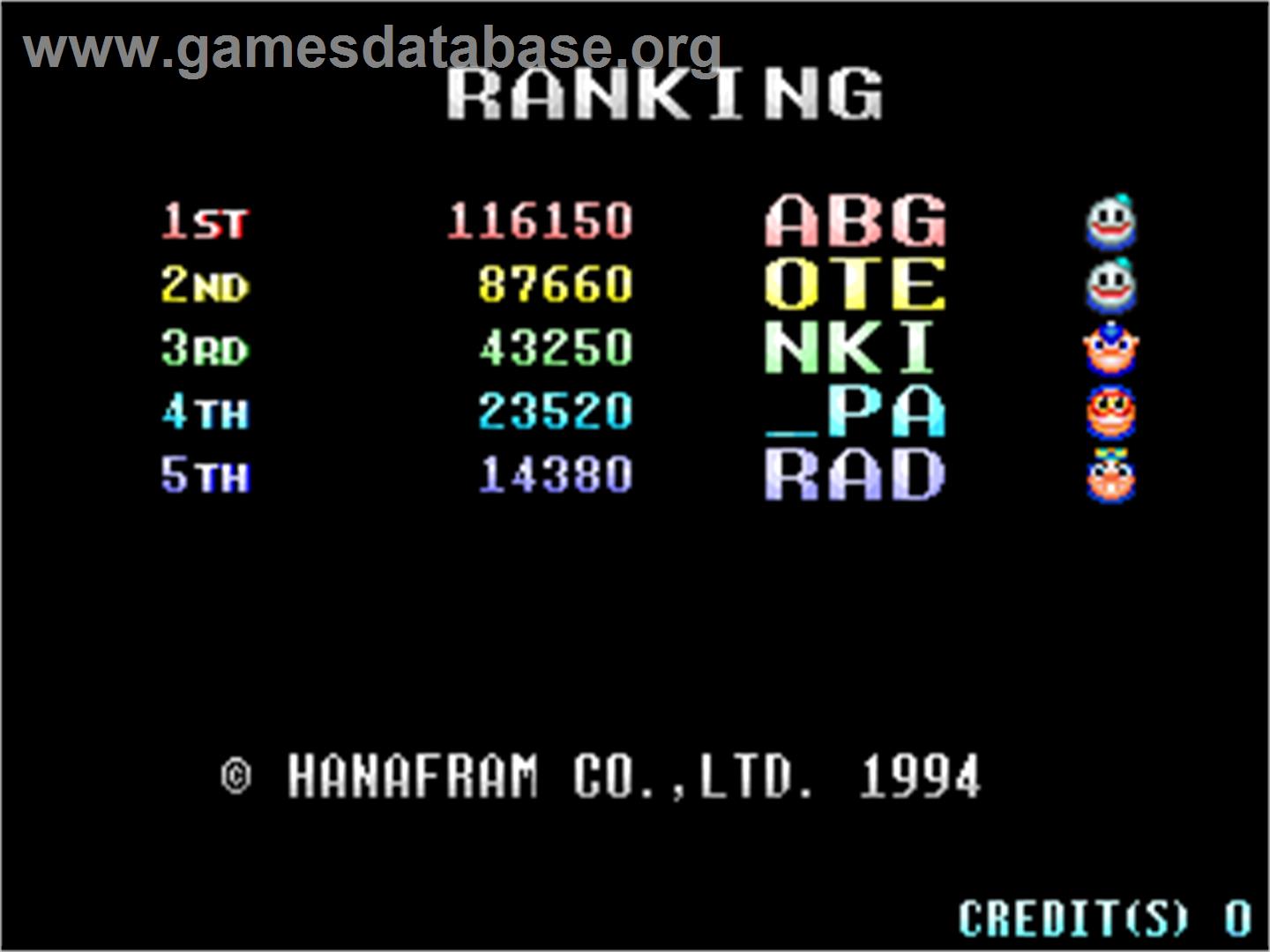 Snow Bros. 2 - With New Elves / Otenki Paradise - Arcade - Artwork - High Score Screen