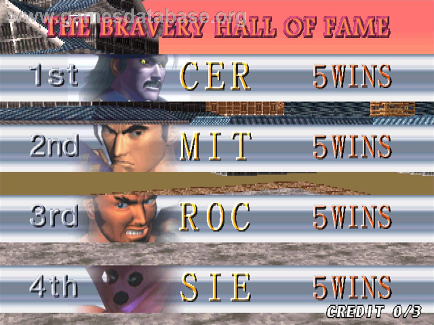 Soul Edge Ver. II - Arcade - Artwork - High Score Screen