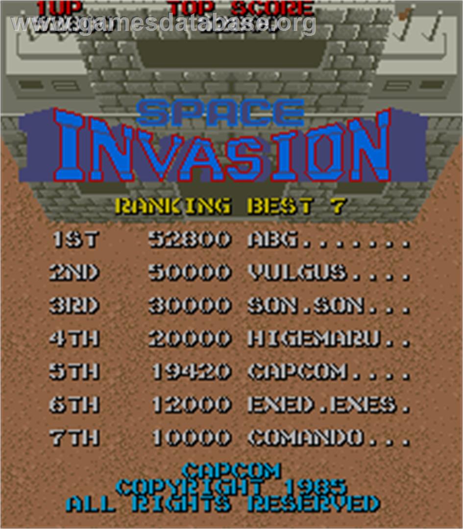 Space Invasion - Arcade - Artwork - High Score Screen