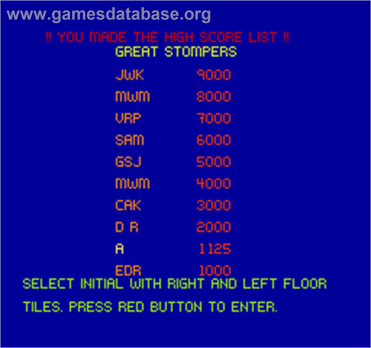 Stompin' - Arcade - Artwork - High Score Screen