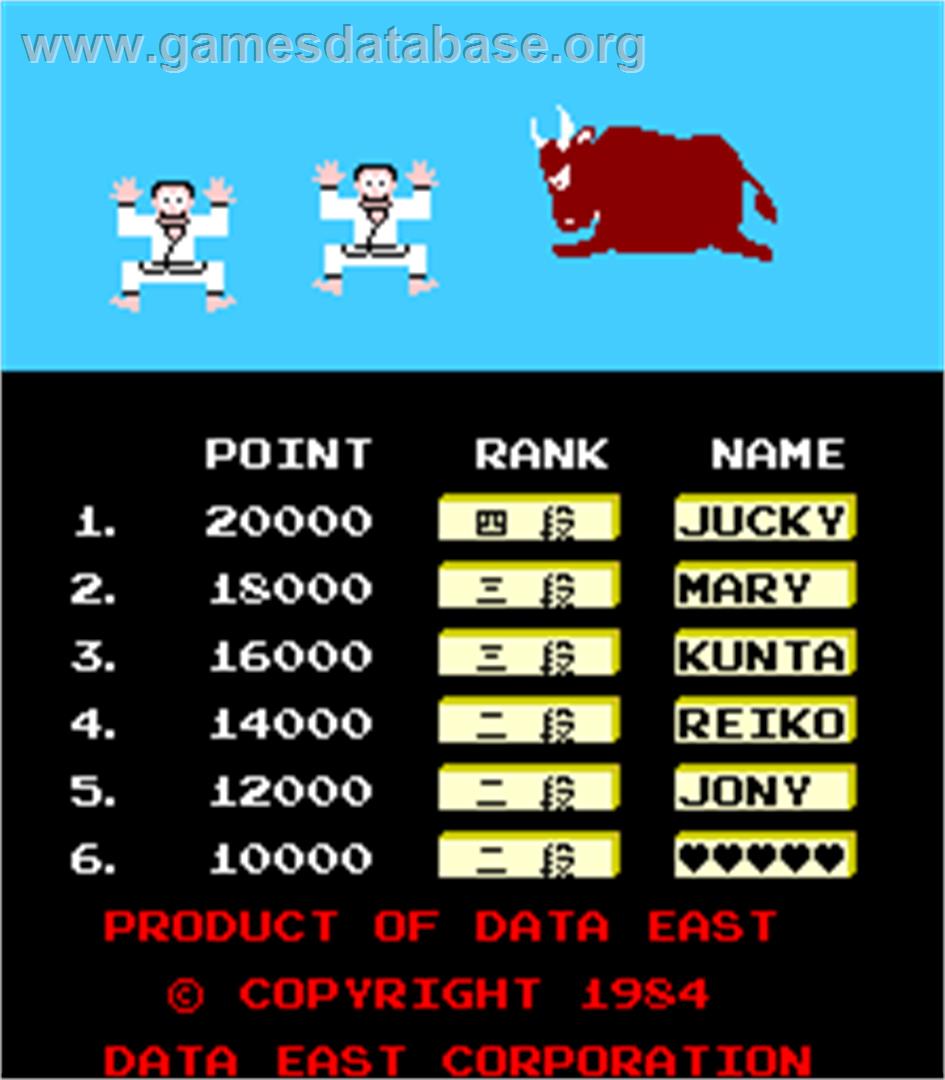 Taisen Karate Dou - Arcade - Artwork - High Score Screen