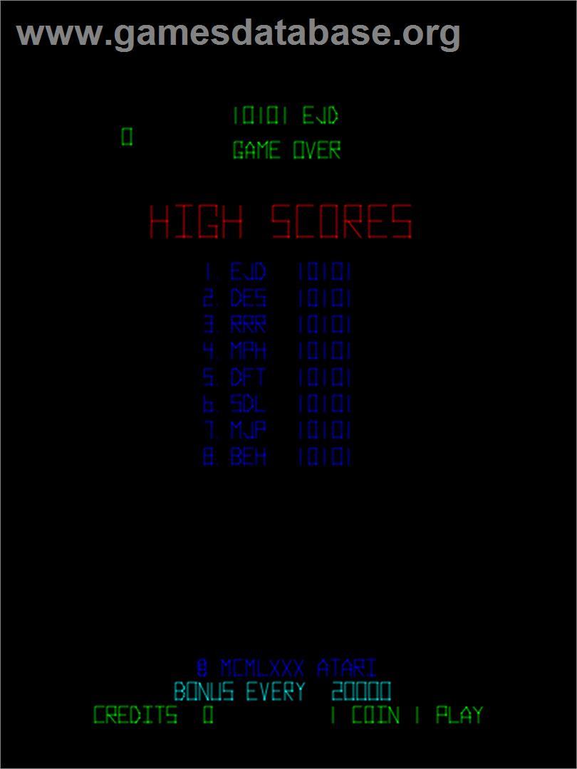 Tempest - Arcade - Artwork - High Score Screen