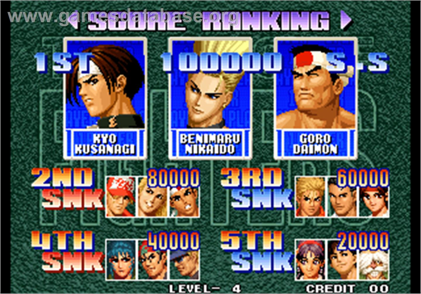 The King of Fighters '96 - Arcade - Artwork - High Score Screen