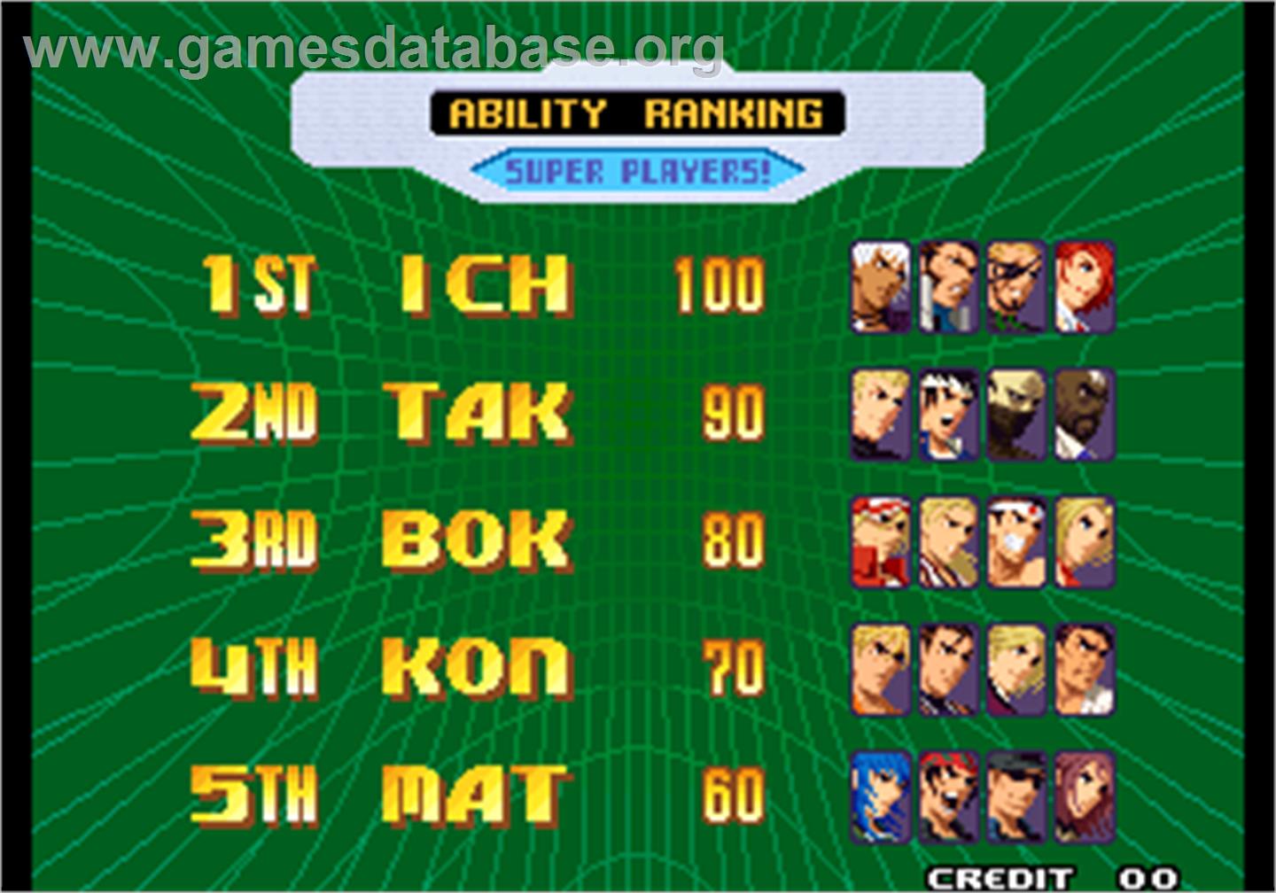 The King of Fighters 2000 - Arcade - Artwork - High Score Screen