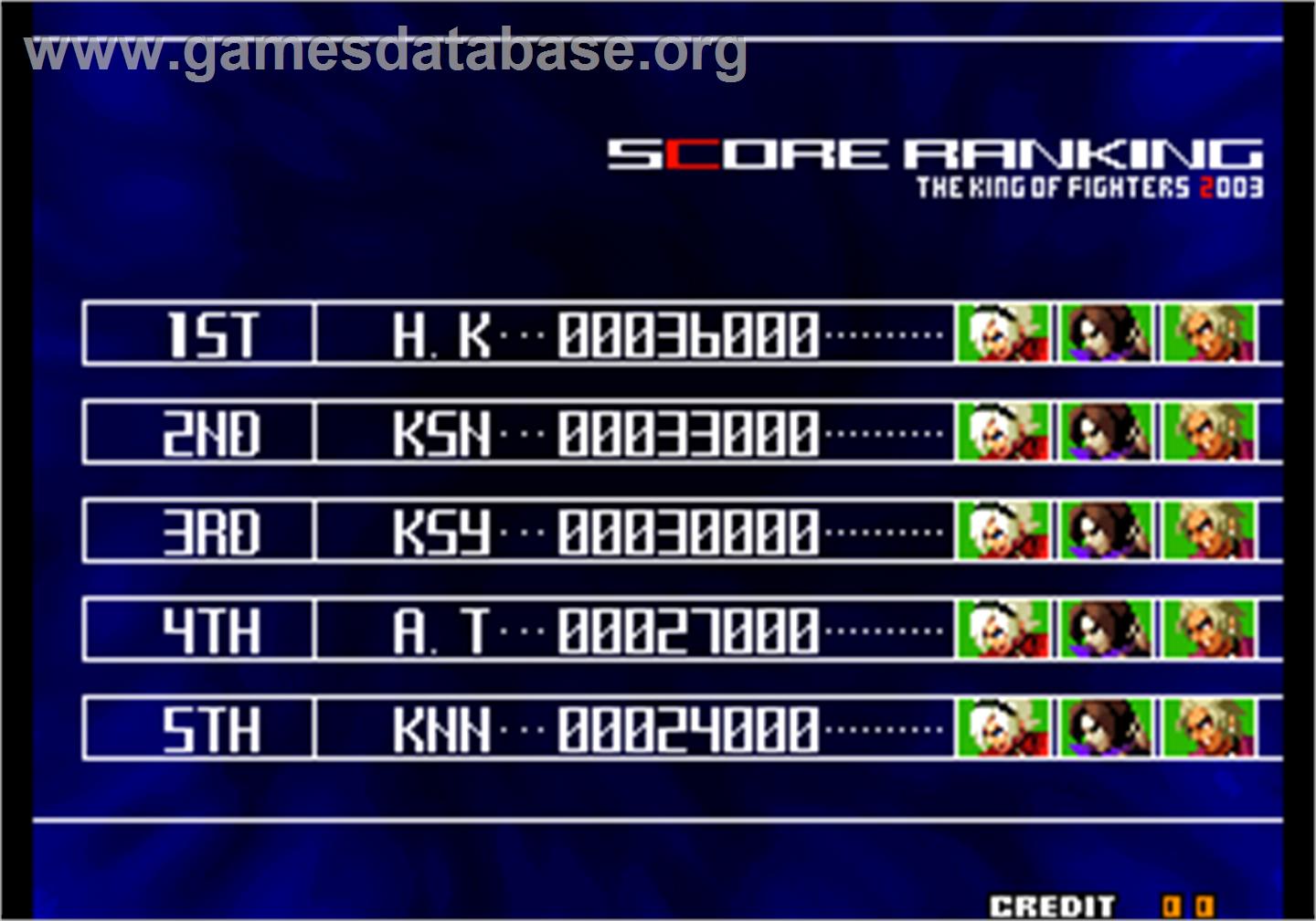 The King of Fighters 2004 Plus / Hero - Arcade - Artwork - High Score Screen
