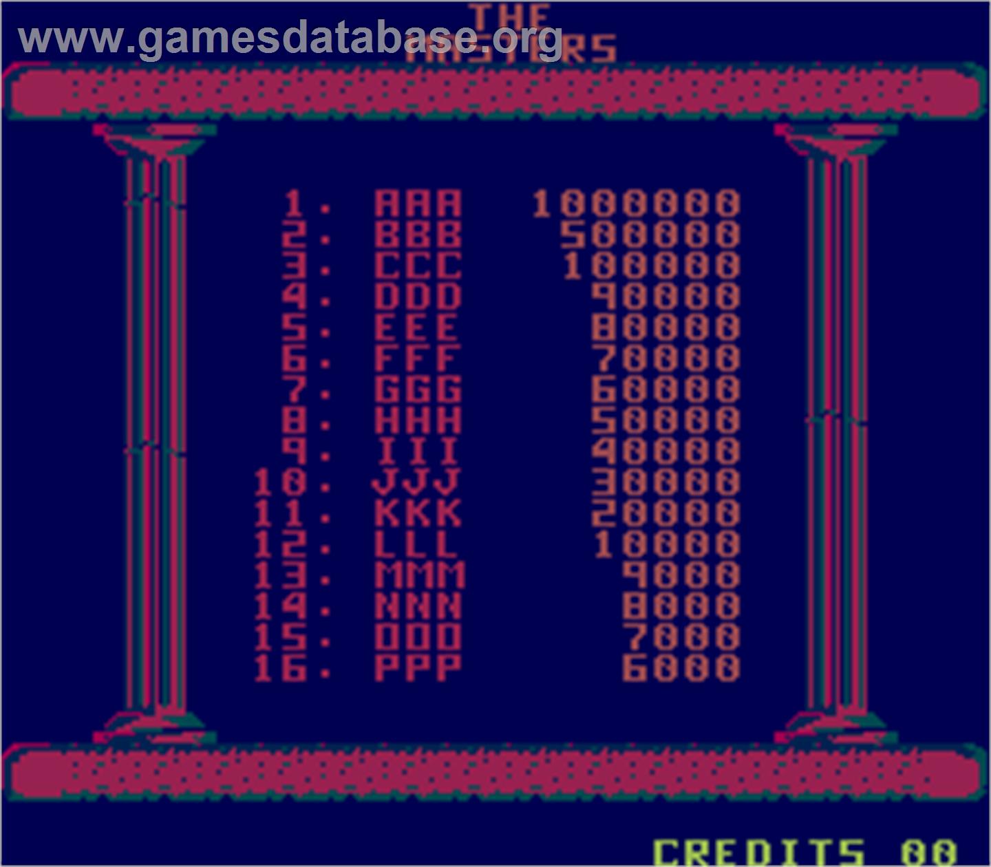 The Masters of Kin - Arcade - Artwork - High Score Screen