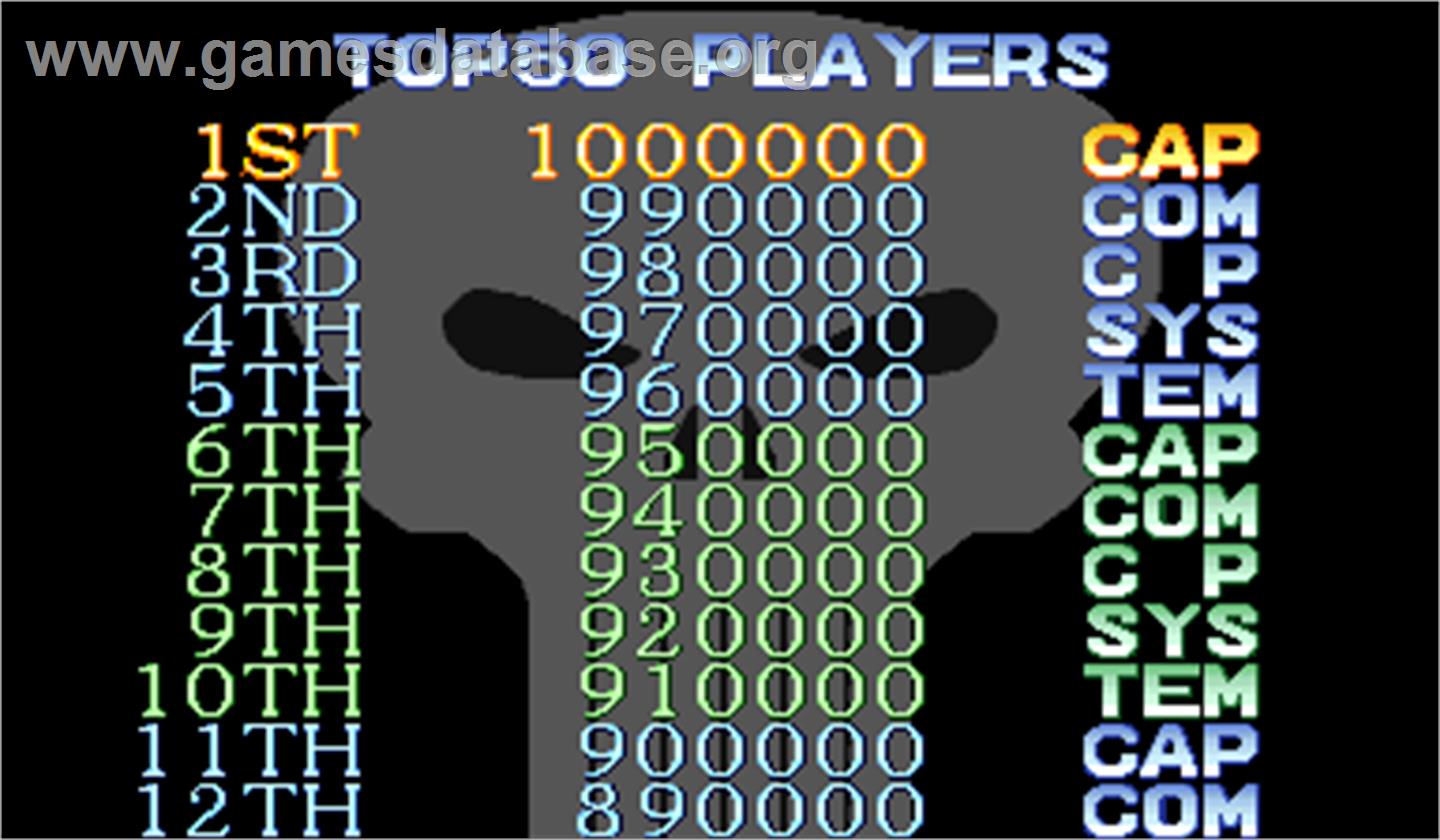 The Punisher - Arcade - Artwork - High Score Screen