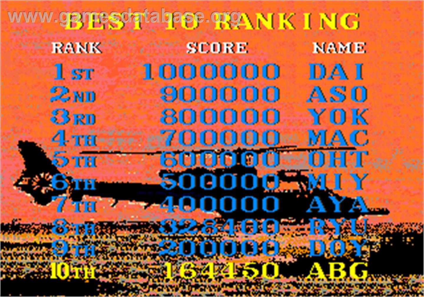 Thunder Blade - Arcade - Artwork - High Score Screen