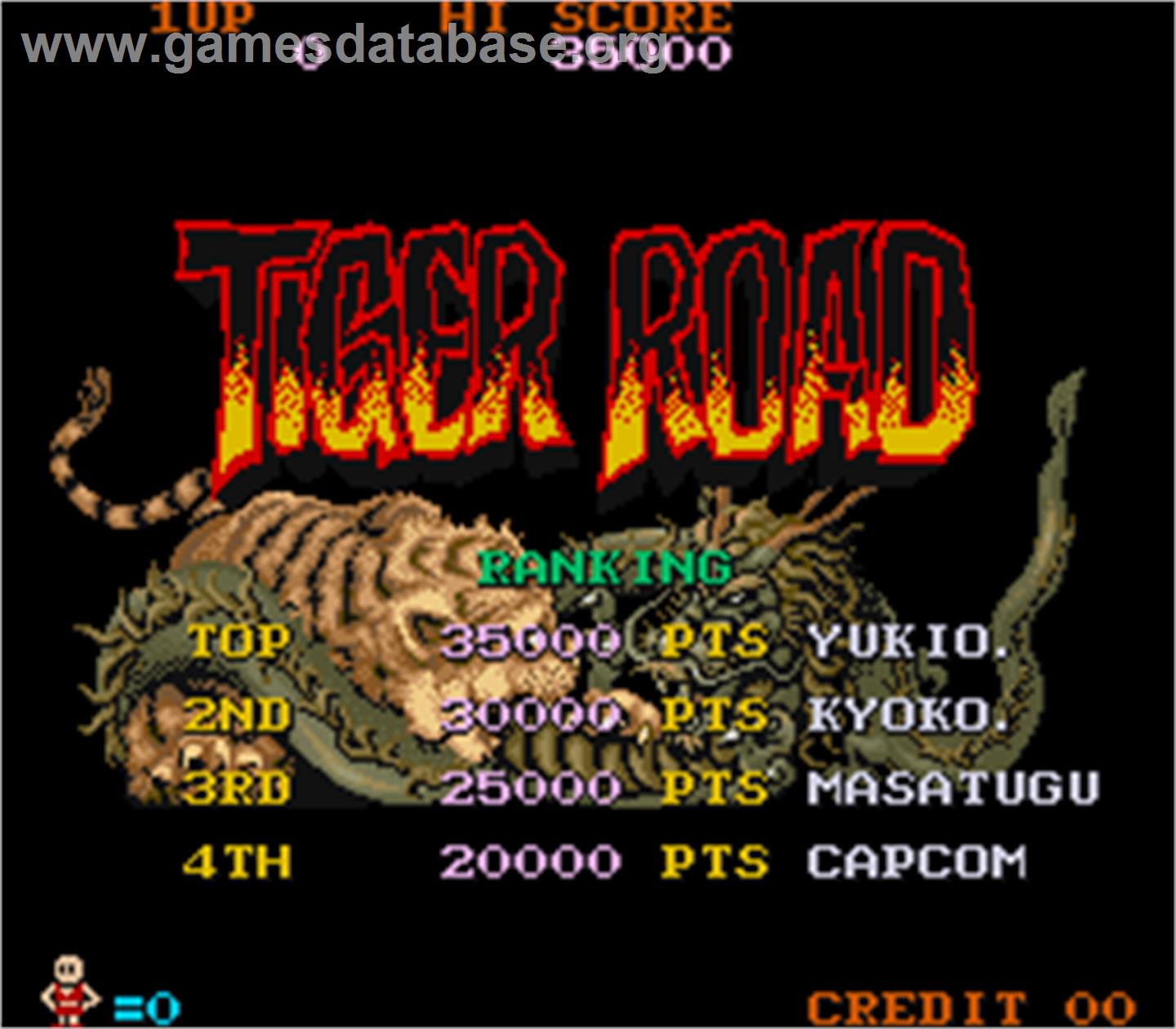Tiger Road - Arcade - Artwork - High Score Screen