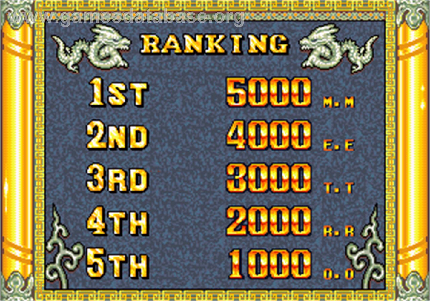 Toride II Adauchi Gaiden - Arcade - Artwork - High Score Screen