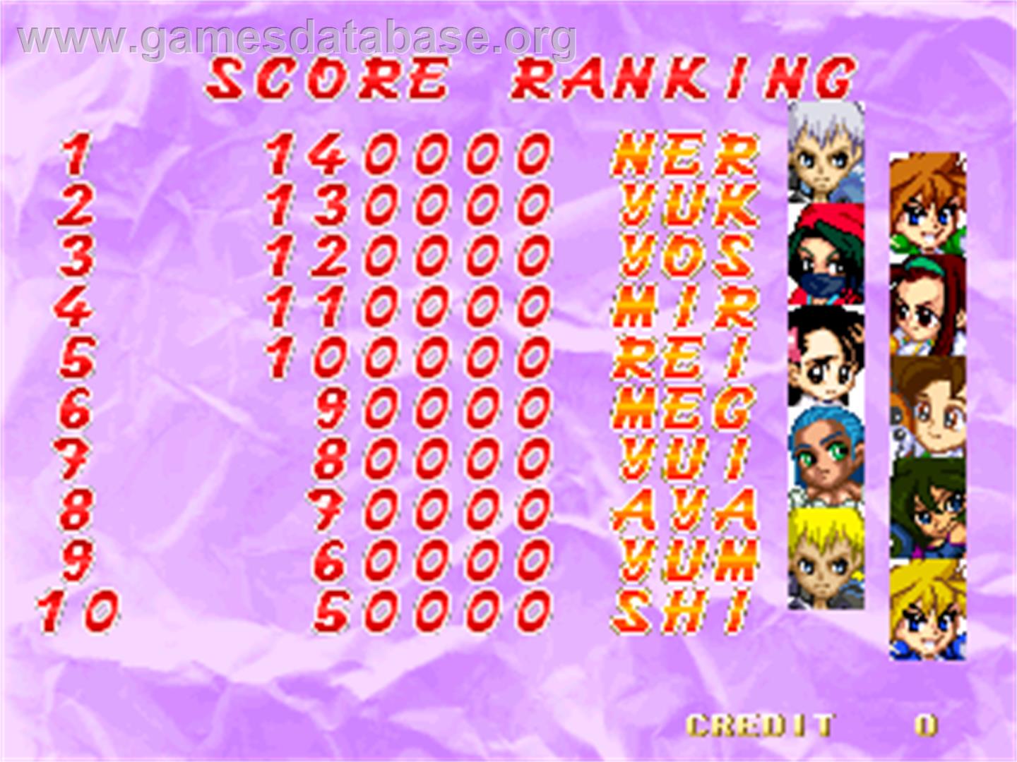 Touki Denshou -Angel Eyes- - Arcade - Artwork - High Score Screen