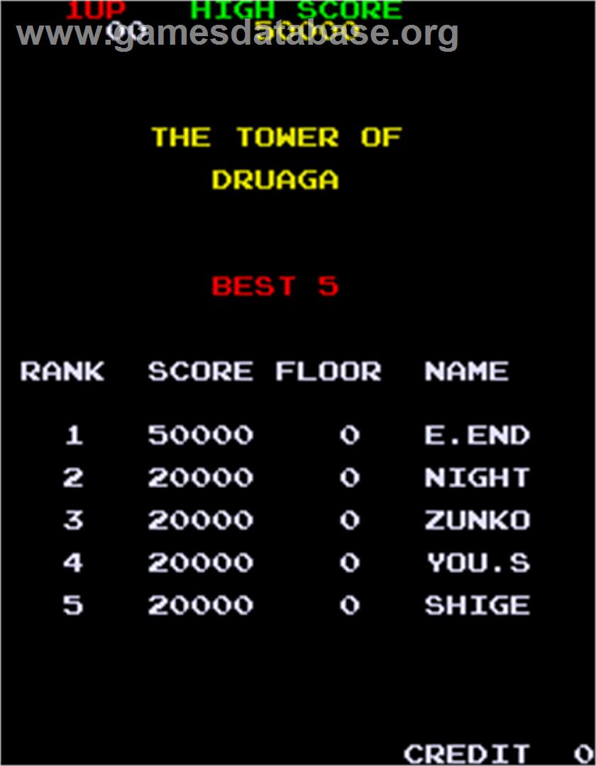 Tower of Druaga - Arcade - Artwork - High Score Screen