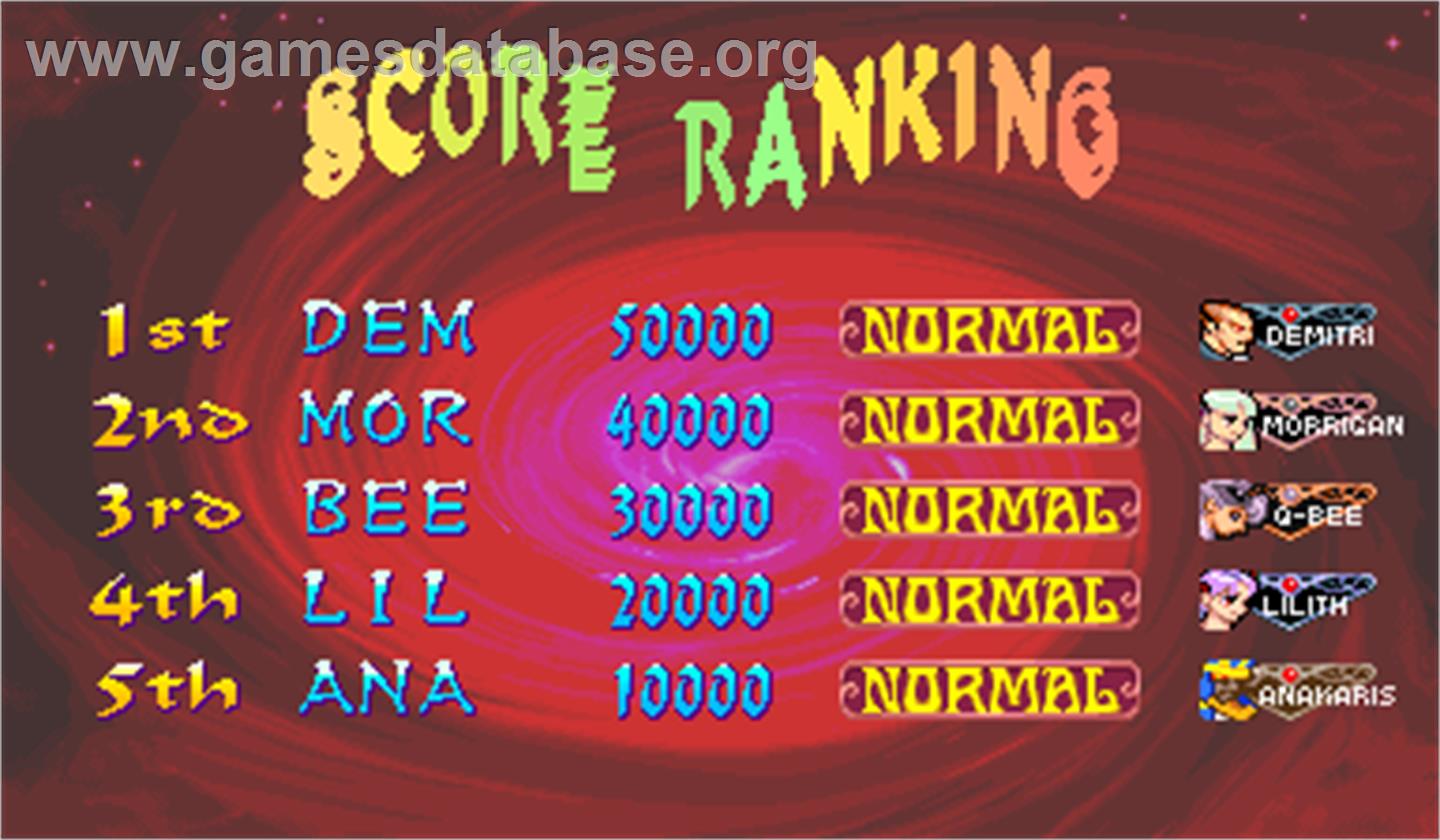 Vampire Savior: The Lord of Vampire - Arcade - Artwork - High Score Screen