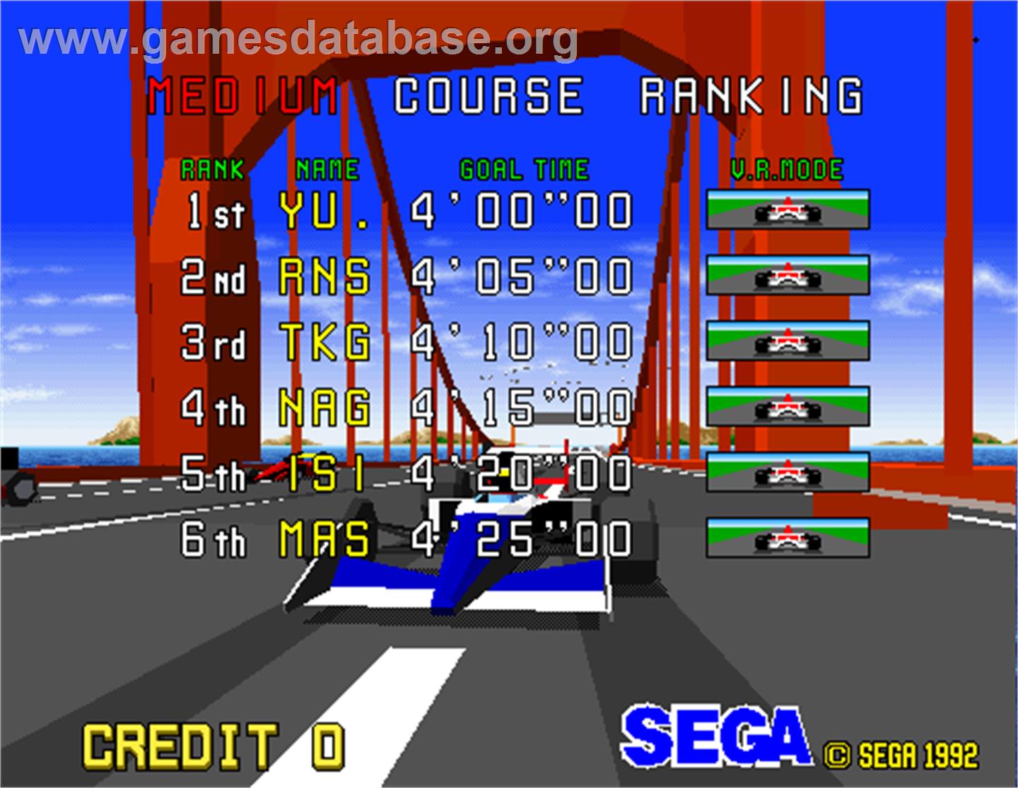 Virtua Racing - Arcade - Artwork - High Score Screen