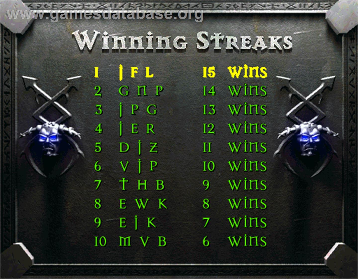 War Gods - Arcade - Artwork - High Score Screen