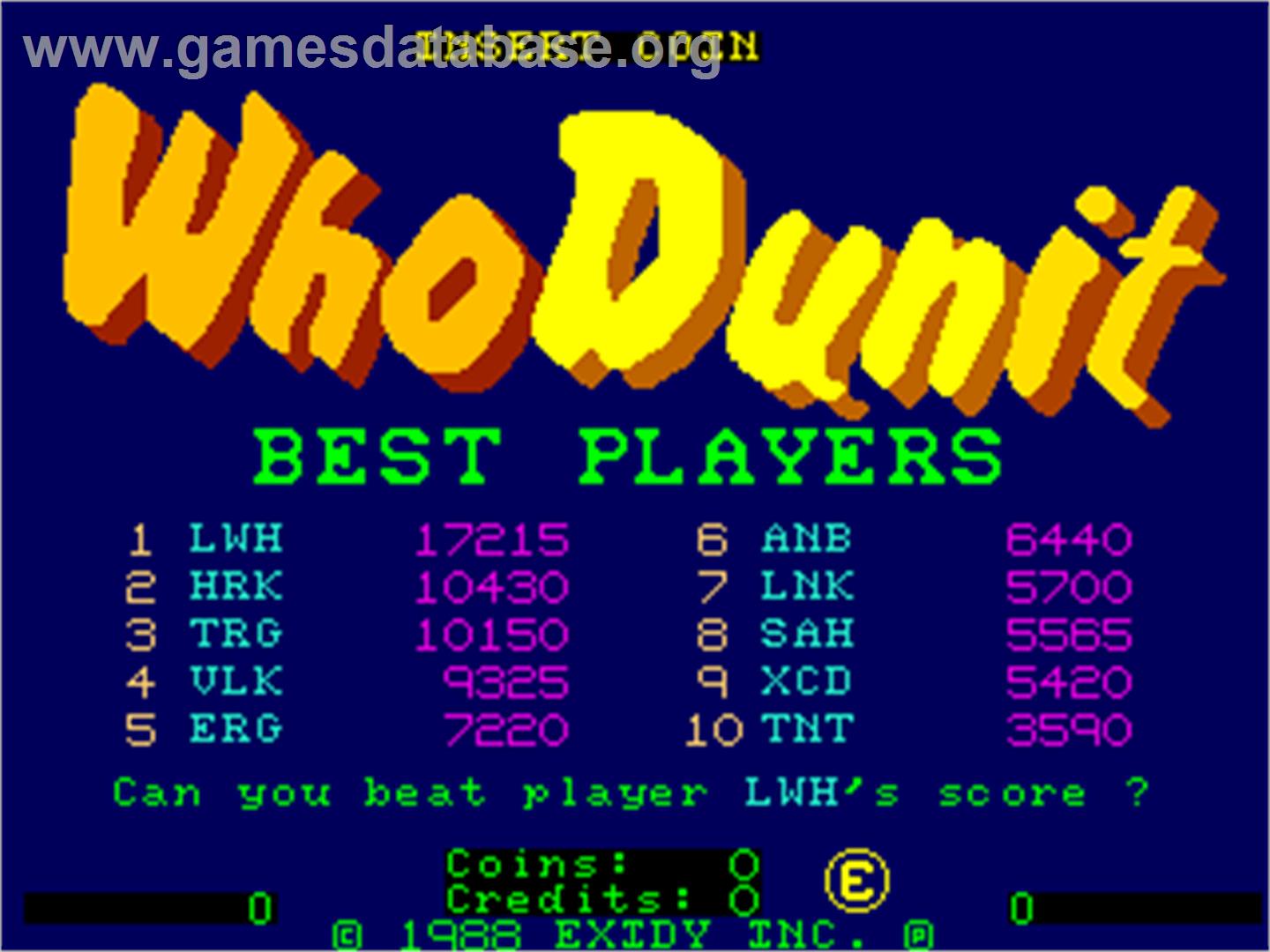 Who Dunit - Arcade - Artwork - High Score Screen
