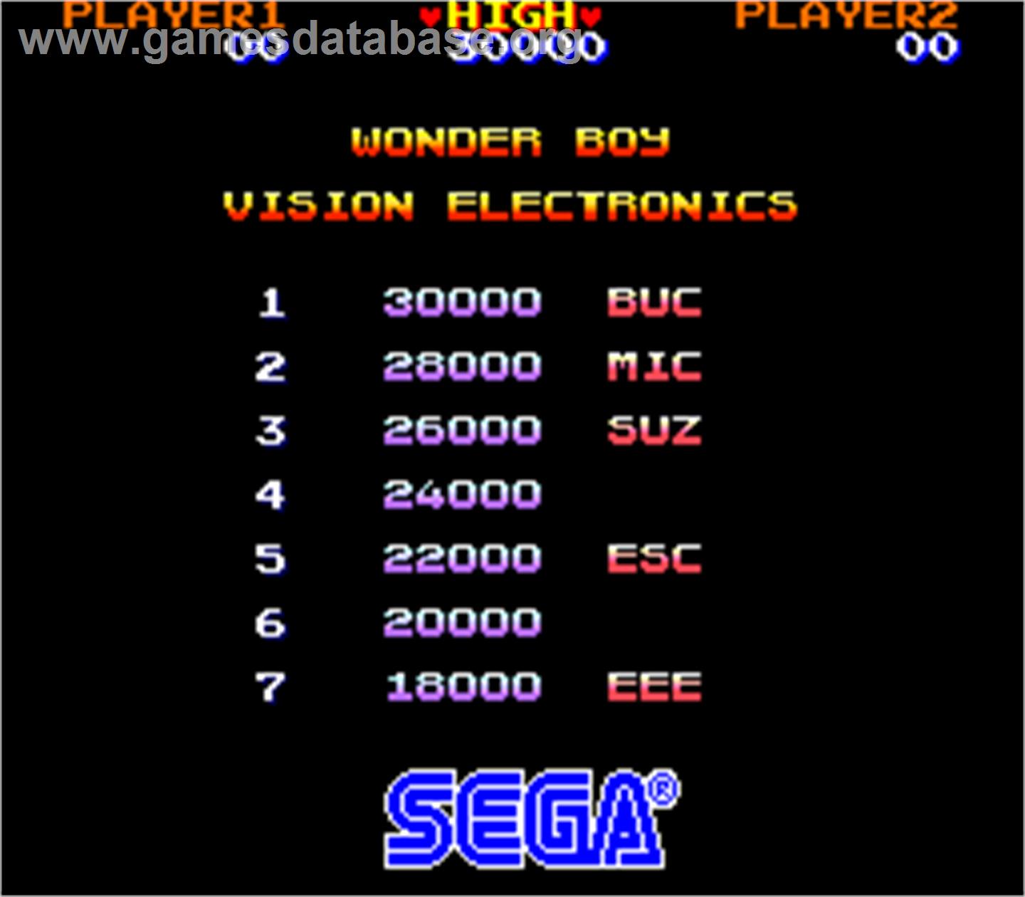 Wonder Boy Deluxe - Arcade - Artwork - High Score Screen