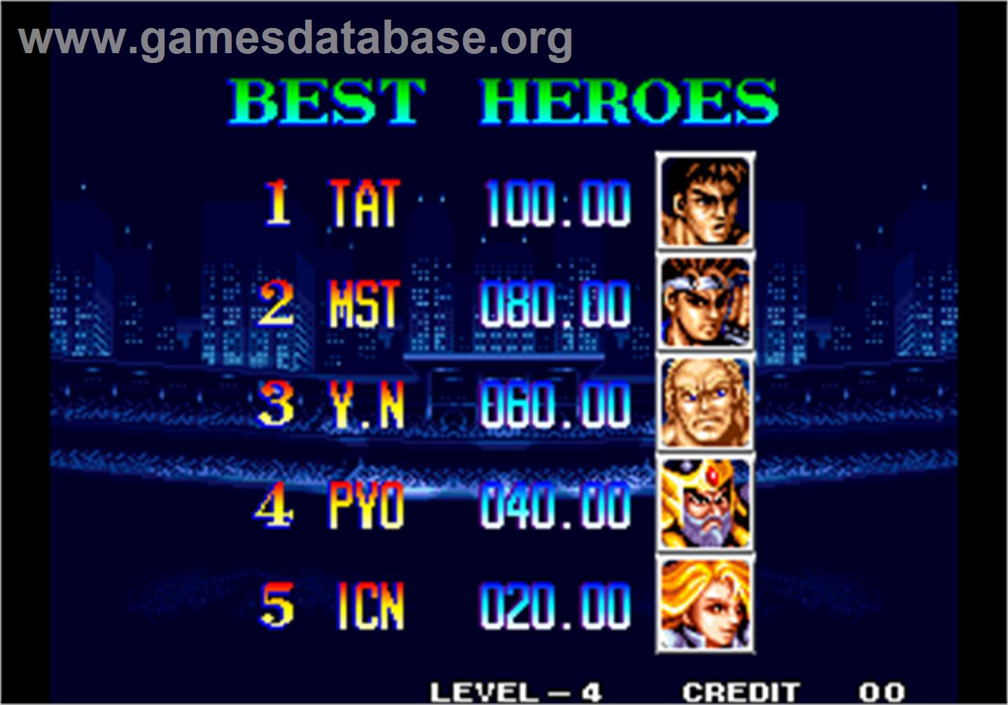 World Heroes 2 Jet - Arcade - Artwork - High Score Screen