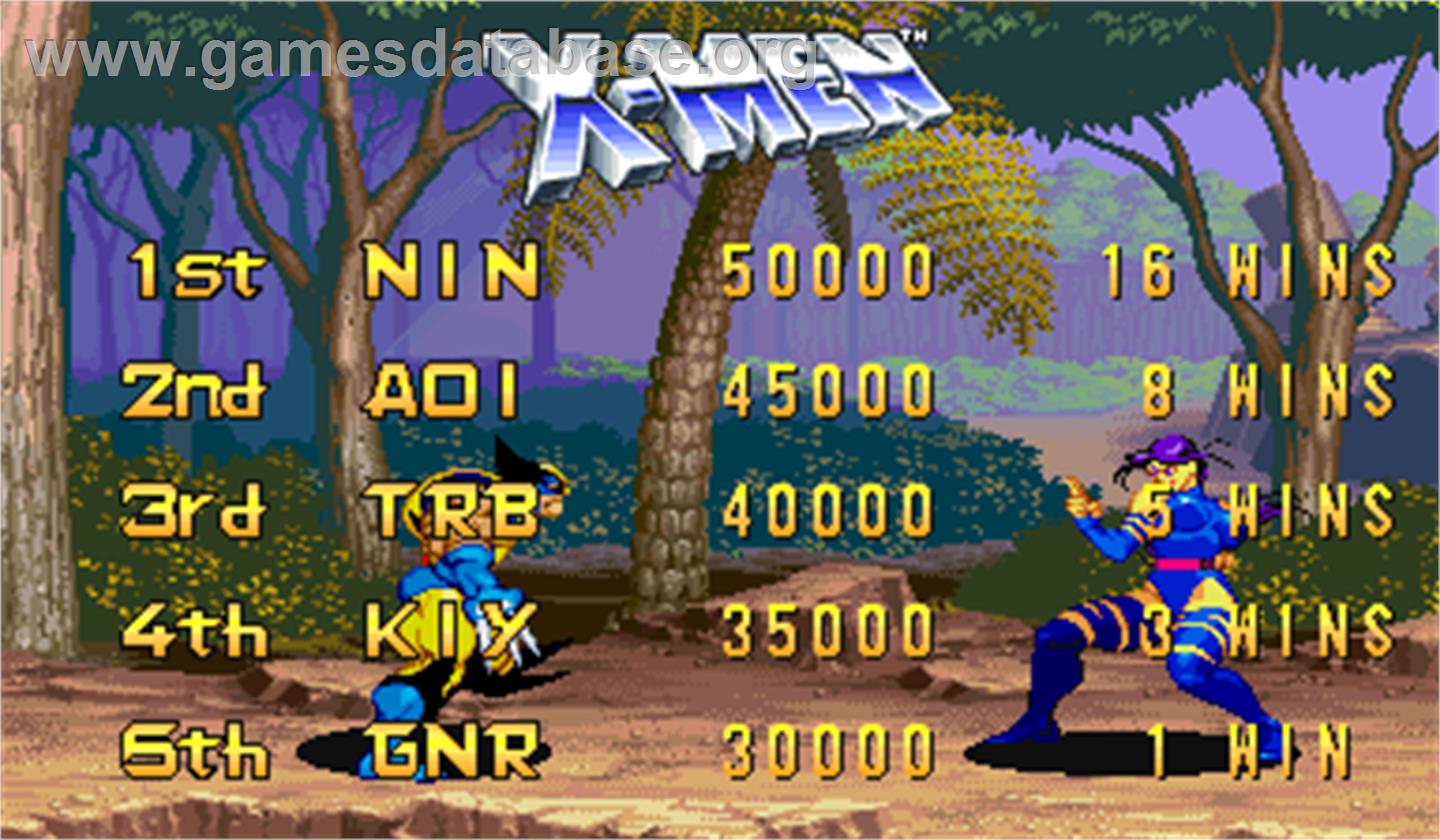 X-Men: Children of the Atom - Arcade - Artwork - High Score Screen