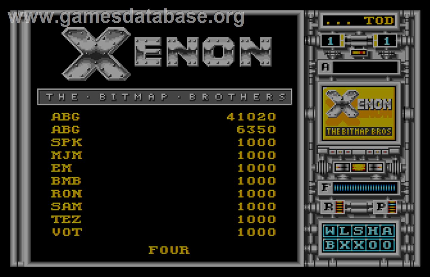 Xenon - Arcade - Artwork - High Score Screen