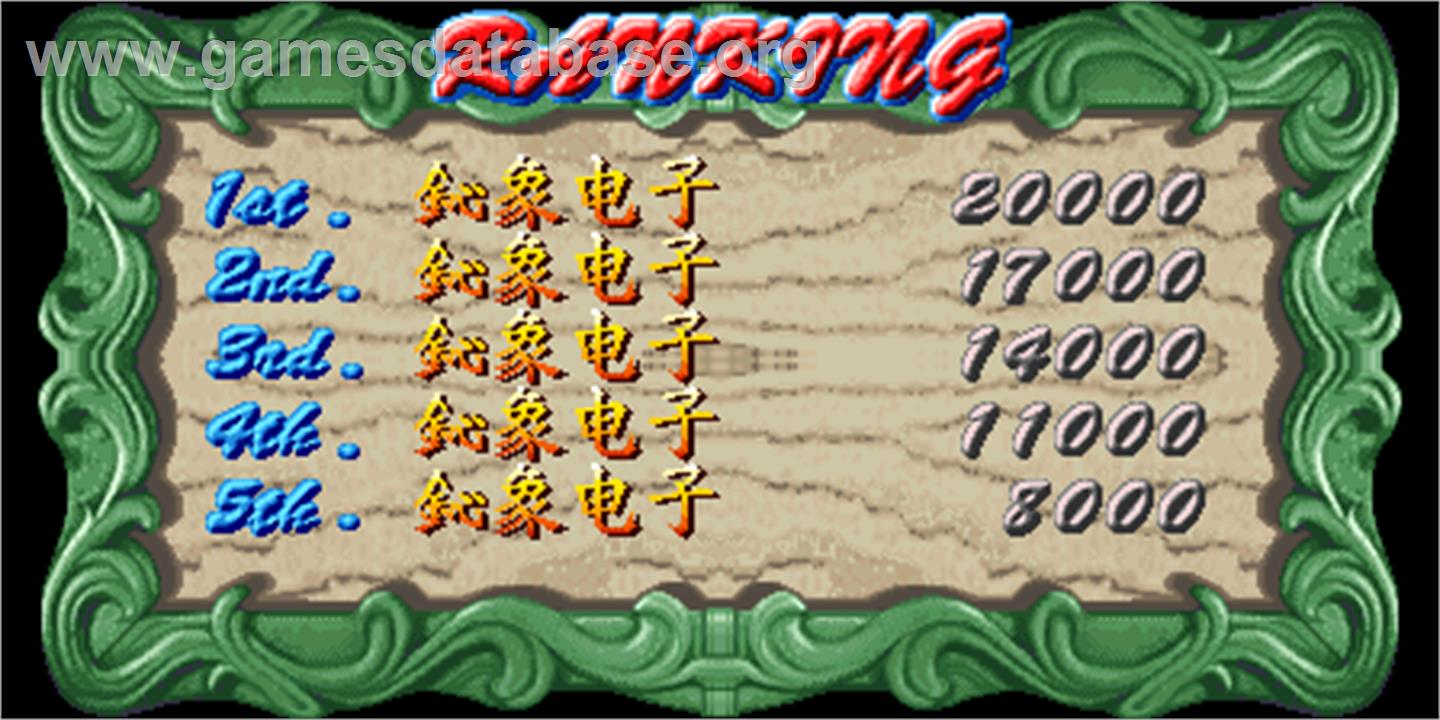 Zhong Guo Long II - Arcade - Artwork - High Score Screen