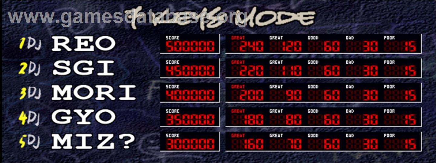 beatmania IIDX Substream 2 with DDR 2nd Club Version - Arcade - Artwork - High Score Screen