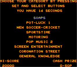 Select Screen for Cash Quiz.