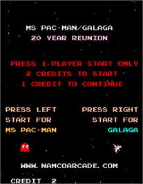 Select Screen for Ms. Pac-Man/Galaga - 20th Anniversary Class of 1981 Reunion.
