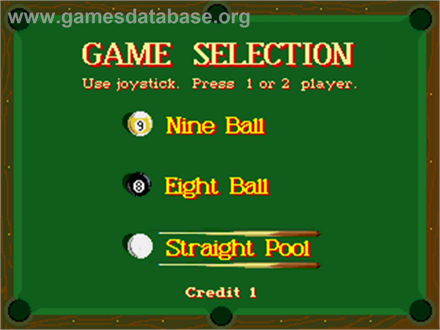 9-Ball Shootout Championship - Arcade - Artwork - Select Screen