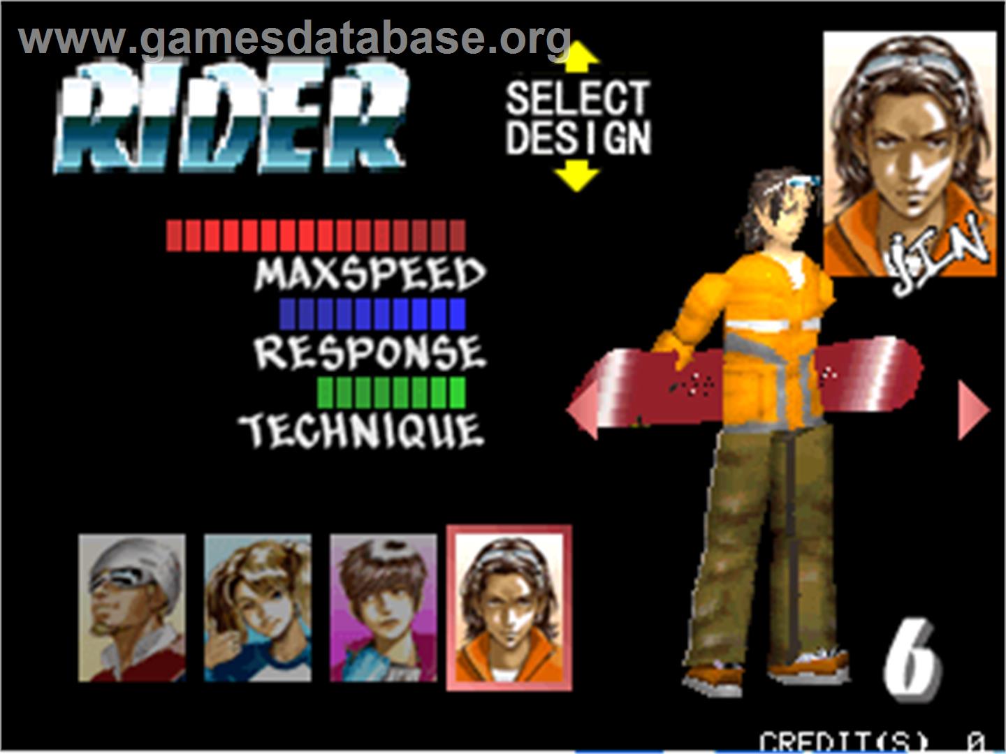 Cool Boarders Arcade Jam - Arcade - Artwork - Select Screen