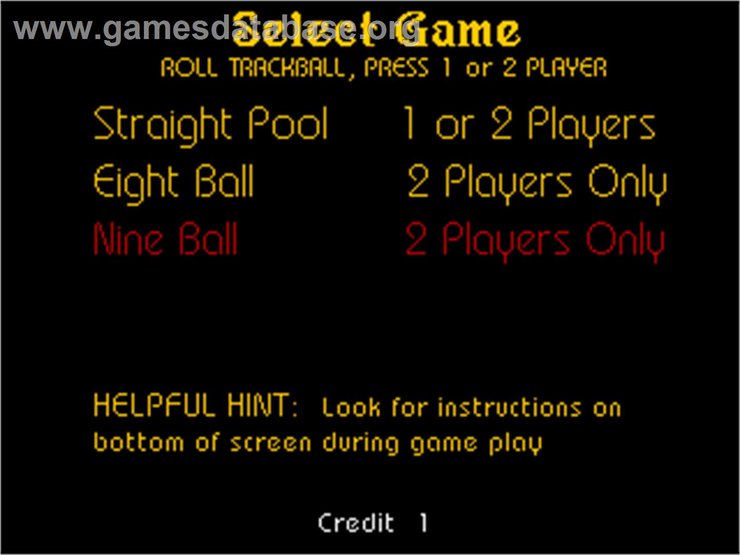 Cool Pool - Arcade - Artwork - Select Screen