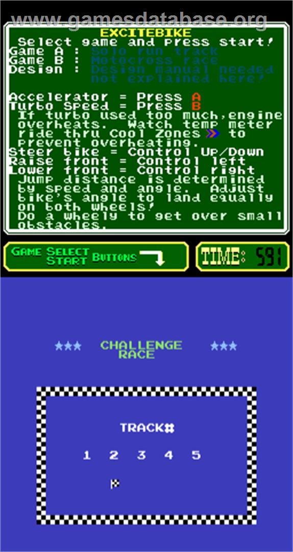 Excite Bike - Arcade - Artwork - Select Screen