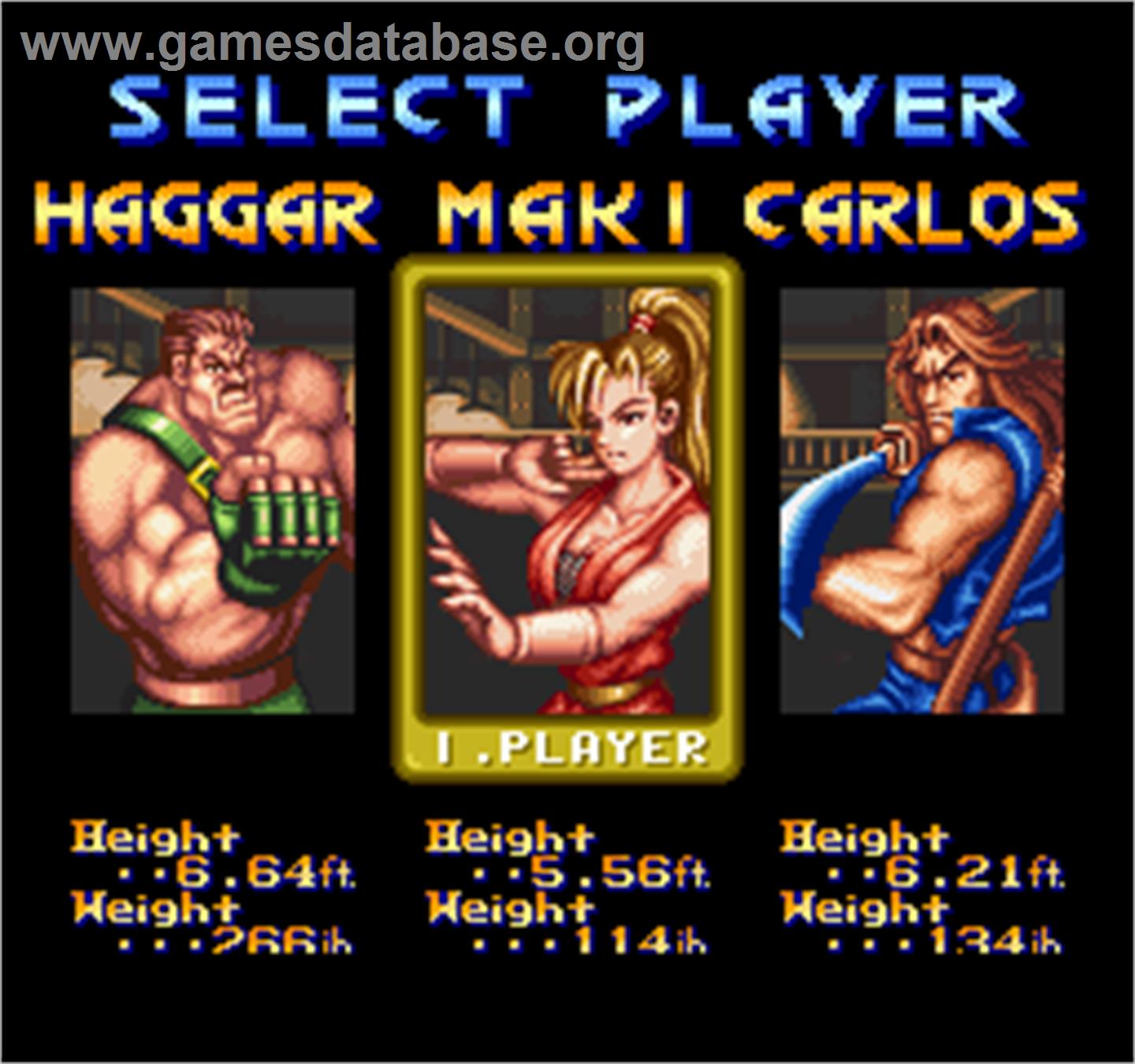 Final Fight 2 - Arcade - Artwork - Select Screen